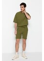 Trendyol Limited Edition Khaki Regular 100% Cotton Label Detail Textured Shorts & Bermuda