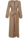 Trendyol Mink Belted Strip Detailed Wide Leg Woven Jumpsuit