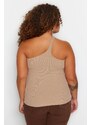 Trendyol Curve Mink Basic Corduroy Knitted Asymmetrical Collar Singlet