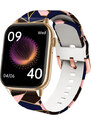 Chytré hodinky Madvell Pulsar s bluetooth voláním a EKG pudrová zlatá se silikonovým řemínkem růžový vektor