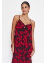 Trendyol Red Straight Cut Maxi Woven Chiffon Lined Floral Pattern Woven Dress