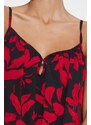 Trendyol Red Straight Cut Maxi Woven Chiffon Lined Floral Pattern Woven Dress