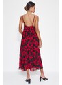 Trendyol Red Straight Cut Maxi Woven Chiffon Lined Floral Pattern Woven Dress