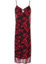 Trendyol Red Straight Cut Maxi Woven Chiffon Lined Floral Pattern Woven Dress