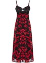 Trendyol Red Straight Cut Maxi Woven Chiffon Lined Floral Pattern Woven Dress