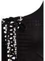 Trendyol X Sagaza Studio Black Lace-Up Detailed Printed Bodysuit