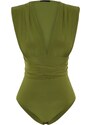 Trendyol Green Lace-Up Detail V-Neck Fitted/Slip-On, Flexible Knitted Bodysuit