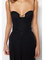 Trendyol Black Lined Studded Tulle Bodysuit