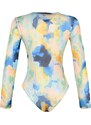 Trendyol Multicolored Printed Crewneck Long Sleeve Flexible Tulle Snapback Knitted Body