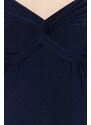 Trendyol Navy Blue Shirring Detailed Fitted/Sleeper Carmen Collar Stretch Knitted Blouse