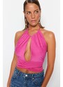 Trendyol Fuchsia Crop Knitted Tie Blouse