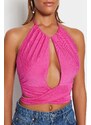 Trendyol Fuchsia Crop Knitted Tie Blouse