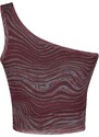 Trendyol Claret Red Printed Fitted/Skinned Knitted Blouse with Lined Flexible Tulle Crop