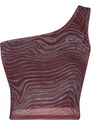 Trendyol Claret Red Printed Fitted/Skinned Knitted Blouse with Lined Flexible Tulle Crop