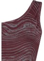 Trendyol Claret Red Printed Fitted/Skinned Knitted Blouse with Lined Flexible Tulle Crop