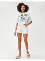 Koton College Printed T-Shirt Crop Short Sleeve Crew Neck Cotton