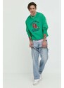 Bavlněná mikina Tommy Jeans pánská, zelená barva, s potiskem