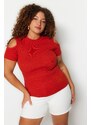 Trendyol Curve Cinnamon Corduroy Knitted Cut Out Detailed Blouse