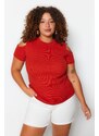 Trendyol Curve Cinnamon Corduroy Knitted Cut Out Detailed Blouse