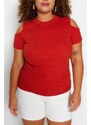 Trendyol Curve Cinnamon Corduroy Knitted Cut Out Detailed Blouse