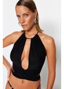 Trendyol Black Crop Knitted Tie Blouse