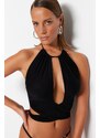 Trendyol Black Crop Knitted Tie Blouse