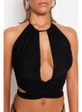 Trendyol Black Crop Knitted Tie Blouse