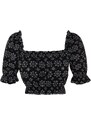 Trendyol Floral Patterned Crop Woven Balloon Sleeve 100% Cotton Blouse