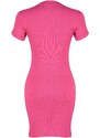 Trendyol Fuchsia Fitted Short Sleeve Crew Neck Mini Ribbed Flexible Knit Dress