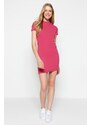 Trendyol Fuchsia Fitted Short Sleeve Crew Neck Mini Ribbed Flexible Knit Dress