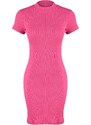 Trendyol Fuchsia Fitted Short Sleeve Crew Neck Mini Ribbed Flexible Knit Dress