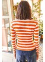 Olalook Women's Orange U Neck Striped Lycra Blouse