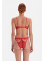 Dagi Red String Detailed Fishnet Brazilian Panties