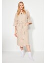 Trendyol Stone Belted Cotton Textured Knitted Dressing Gown