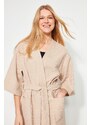 Trendyol Stone Belted Cotton Textured Knitted Dressing Gown