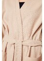 Trendyol Stone Belted Cotton Textured Knitted Dressing Gown