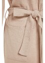 Trendyol Stone Belted Cotton Textured Knitted Dressing Gown