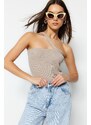 Trendyol Stone One-Shoulder Ribbed Flexible Knitted Body with Snap Button