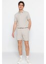 Trendyol Stone Regular/Normal Fit Medium Length Textured Elastic Waist Stitch Detail Pique Shorts