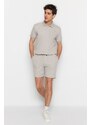 Trendyol Stone Regular/Normal Fit Medium Length Textured Elastic Waist Stitch Detail Pique Shorts