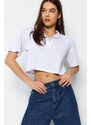 Trendyol White 100% Cotton Crop Polo Neck Knitted T-Shirt