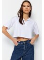Trendyol White 100% Cotton Crop Polo Neck Knitted T-Shirt