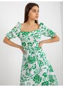 Fashionhunters Bílé a zelené vzorované midi šaty s páskem