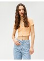 Koton Crop T-Shirt V Neck Short Sleeve Buttoned