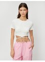 Koton Crop T-Shirt Short Sleeves Butterfly Chain And Bodice Detail.