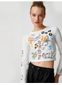 Koton Crop T-Shirt Long Sleeves Printed Crewneck