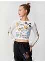 Koton Crop T-Shirt Long Sleeves Printed Crewneck