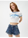 Koton Crop T-Shirt College Print Crew Neck Short Sleeves