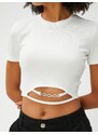 Koton Crop Tshirt Short Sleeve Crew Neck Metal Accessory