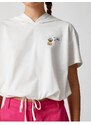 Koton Crop T-Shirt Hoodie Printed Short Sleeves Tied Waist